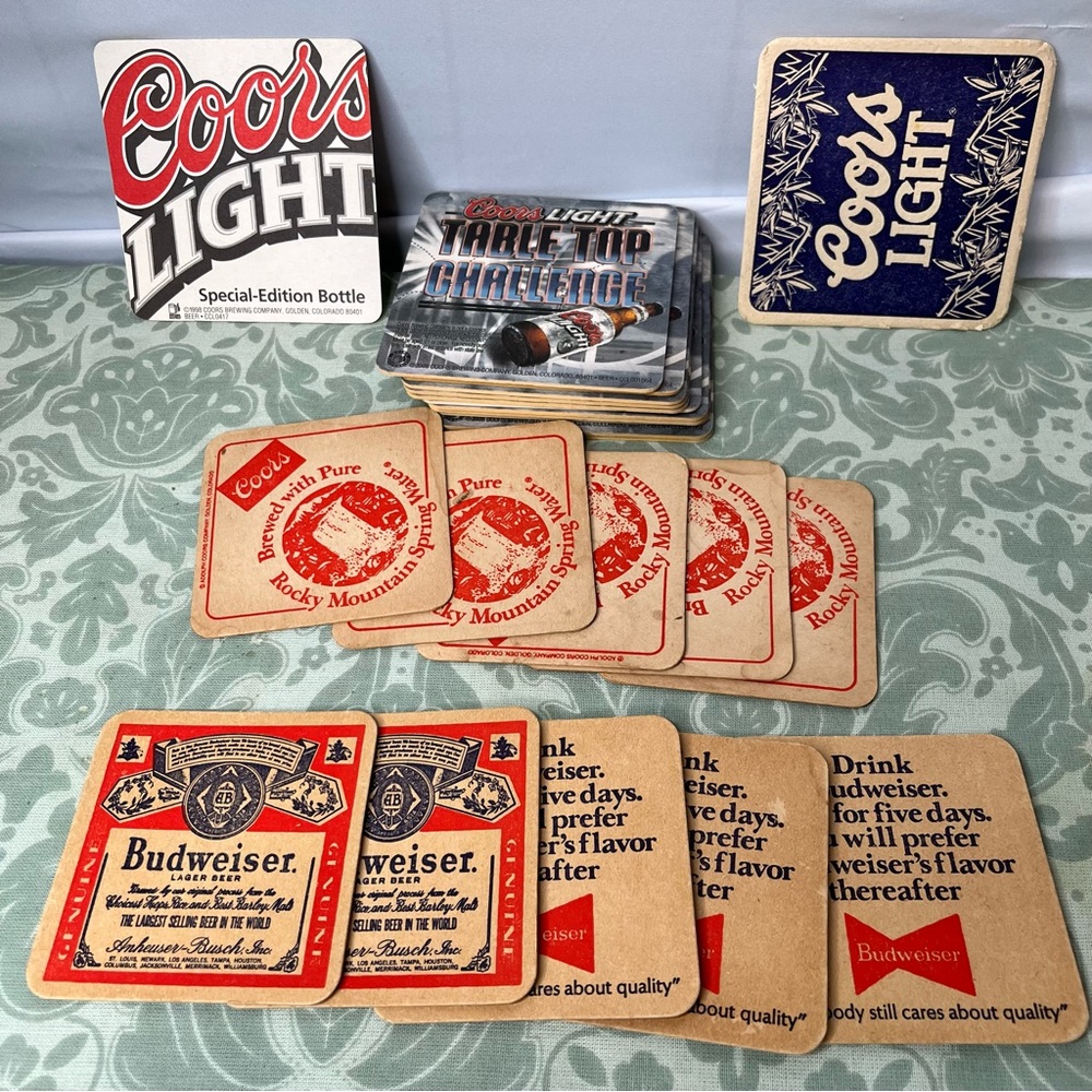 Vintage Coors & Coors Light Bar Coasters Bonus 5 Budweisers coasters 23 Total
